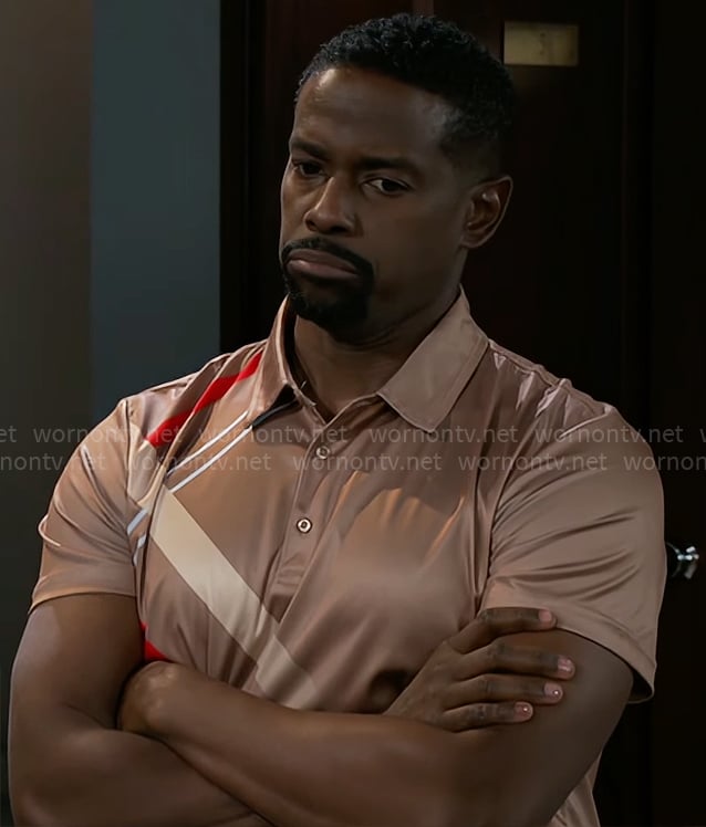 Ted’s beige check polo on Beyond the Gates