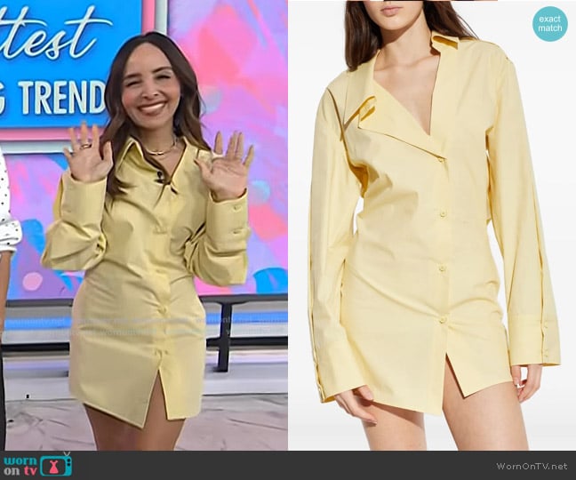 The Attico Asymmetrical Shirt Mini Dress in Pale Yellow worn by Lilliana Vazquez on Today
