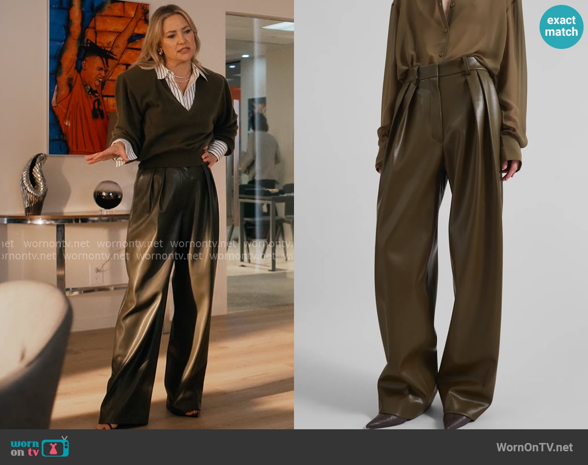 Isla’s olive leather pants on Running Point