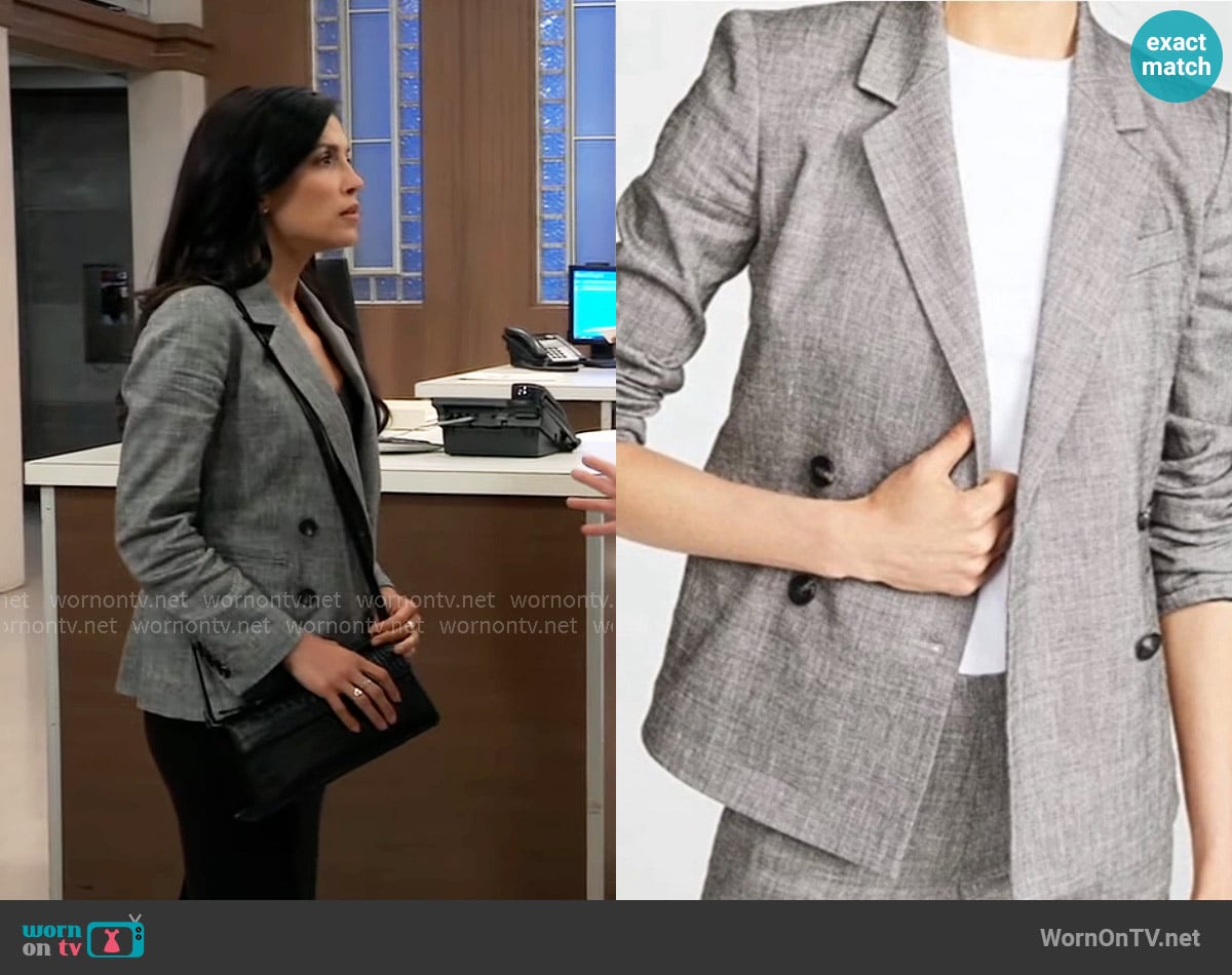 Theory Double Breasted Blazer worn by Justine Turner (Nazneen Contractor) on General Hospital