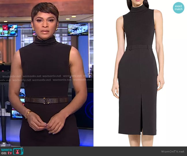 Jericka’s brown sleeveless turtleneck dress on CBS Evening News
