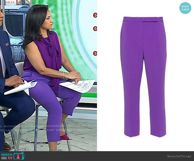 Theory High-Waist Slim Crop Pant in Admiral Crepe Bright Peony worn by Laura Jarrett on Today