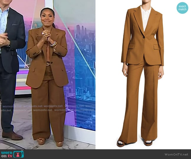 Theory Lynnia Stretch Wool Blazer in Dark Cognac worn by Sheinelle Jones on Today