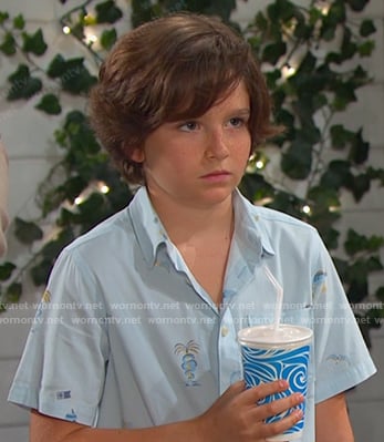 Thomas’s blue print short sleeve shirt on Days of our Lives