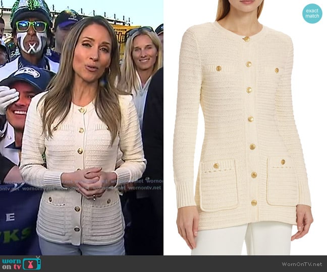 Rhiannon’s ivory ribbed cardigan jacket on GMA