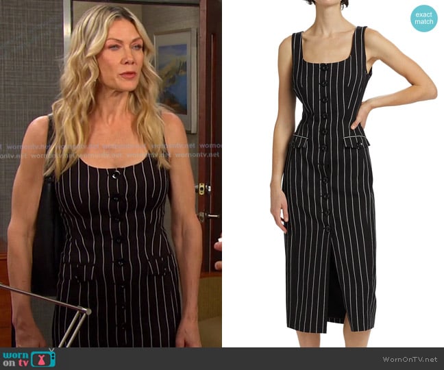 Toccin Faith Cropped Blazer in Jet Optic Pinstripe worn by Kristen DiMera (Stacy Haiduk) on Days of our Lives