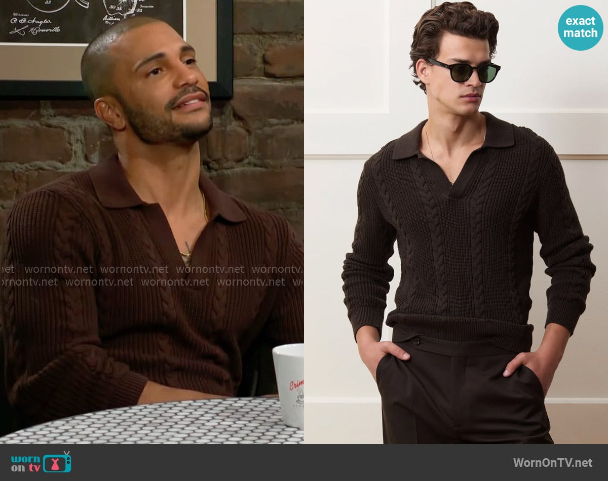 Holden’s brown cable knit sweater on The Young and the Restless