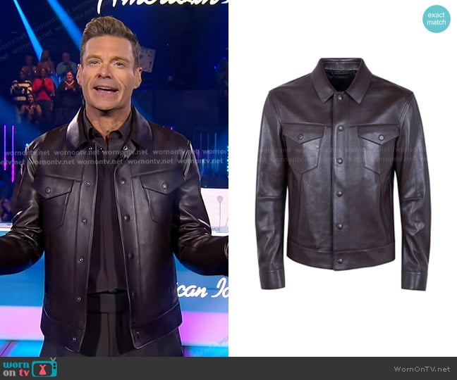 Ryan Seacrest’s leather button front jacket on American Idol