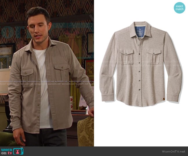 Tommy Bahama Fireside Coast Flannel Button-Up Shirt in Trophy Cup worn by Liam Selejko (Hank Northro) on Days of our Lives