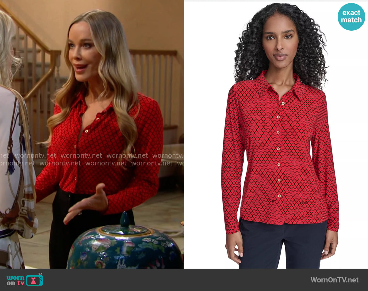 Tommy Hilfiger Long Sleeve Clover Button-Up Top worn by Donna Logan (Jennifer Gareis) on The Bold and the Beautiful