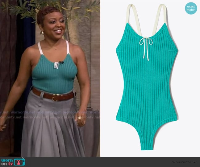 Tory Burch Colorblock Ribbed Bodysuit worn by (Quinta Brunson) on Uncategorized
