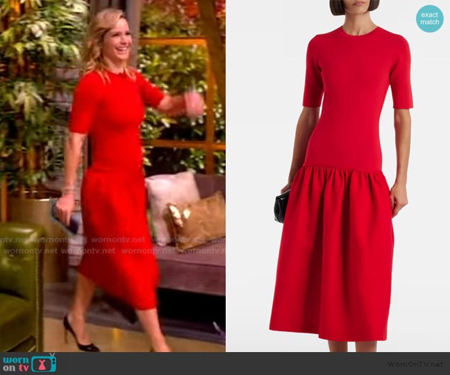 Toteme Gathered jersey midi dress worn by Sara Haines on The View