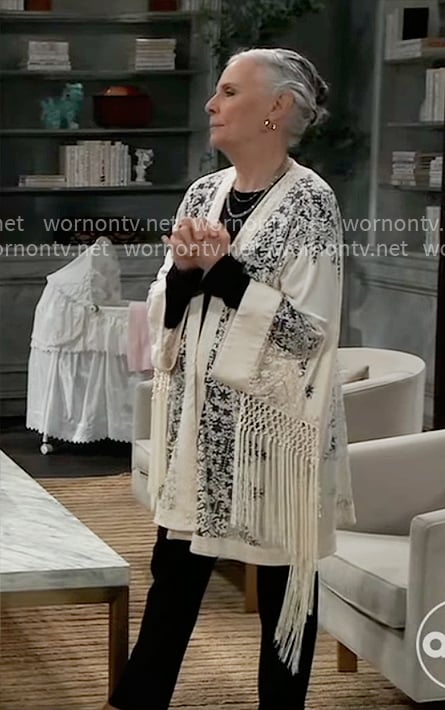 Tracy’s cream fringed lace jacket on General Hospital