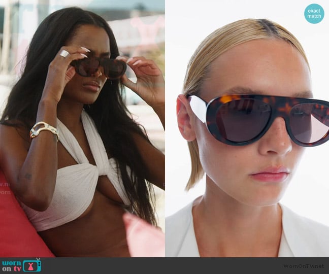 Trendy Oversized Polarized Aviator Sunglasses by Sojos worn by Ciara Miller on Summer House