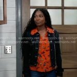 Trina’s red butterfly print top and denim jacket on General Hospital