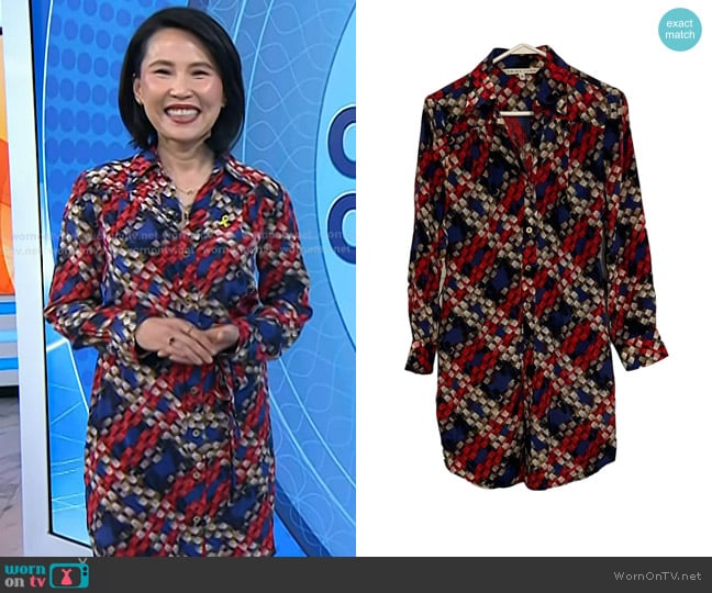 Trina Turk Plaid Silk Shirtdress worn by Vicky Nguyen on Today