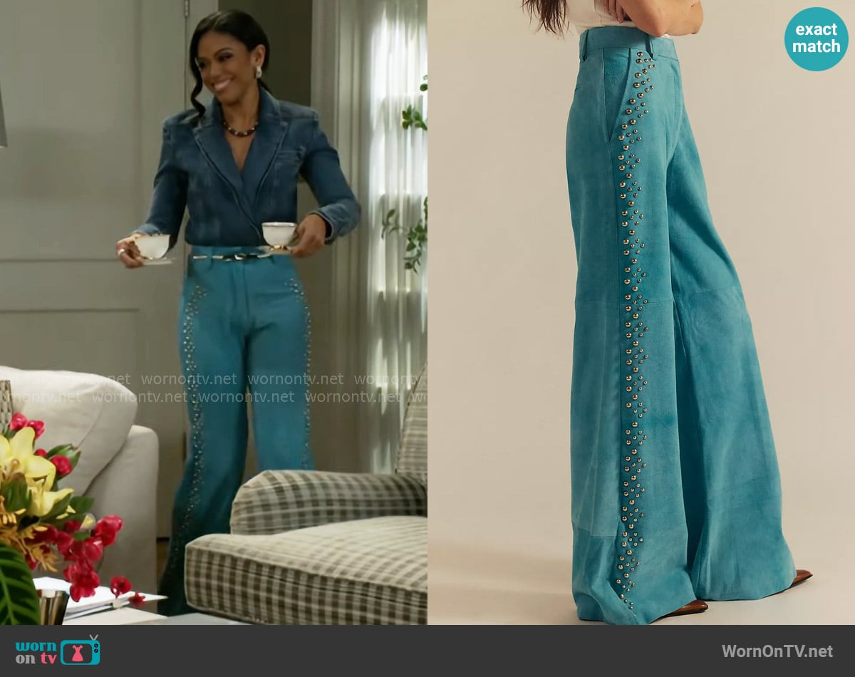 Understated Leather Studded Dream Pants worn by Dani Dupree (Karla Mosley) on Beyond the Gates