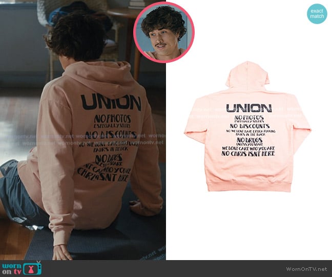 Union Print Cotton Hoodie worn by Austin Davis (Charles Melton) on Beef