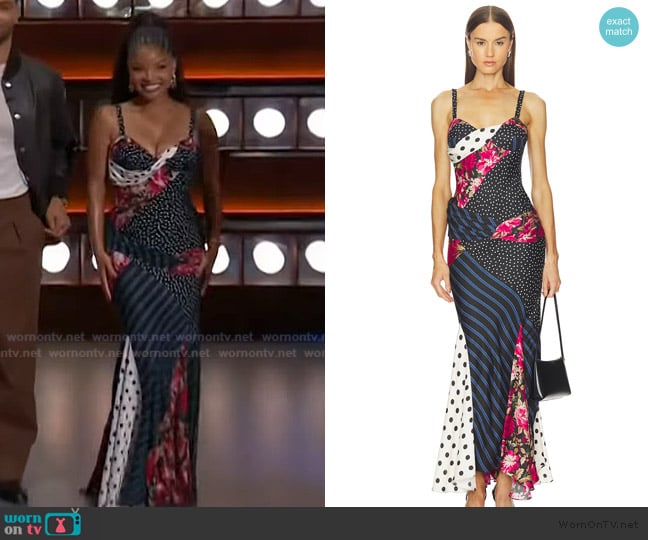Vaillant Asymmetric Patchwork Dress worn by Halle Bailey on The Kelly Clarkson Show
