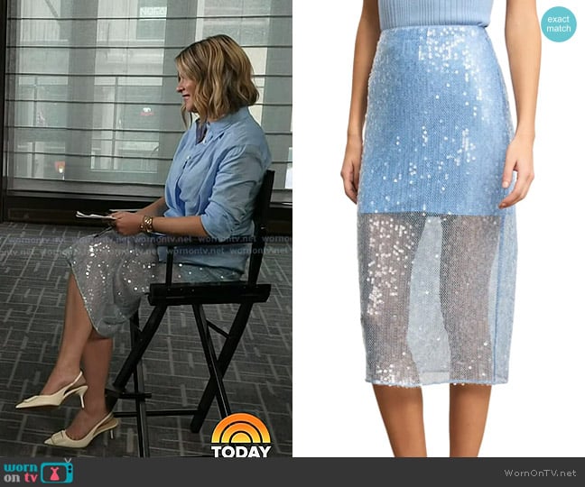 Veronica Beard Allora Sequin Midi Skirt in Blue Jay worn by Jenna Bush Hager on Today