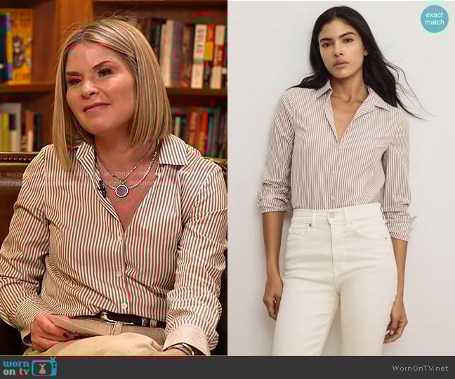 Veronica Beard Amelia Striped Button-Down Shirt in Acorn/White worn by Jenna Bush Hager on Today