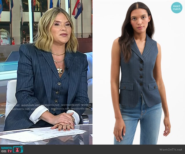 Veronica Beard Benny Pinstripe Vest in Blue Dove worn by Jenna Bush Hager on Today