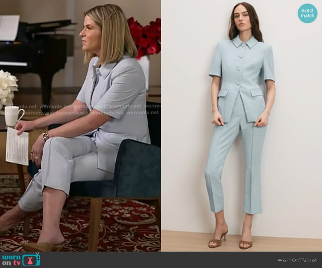 Veronica Beard Bodie Jacquard Jacket in Blue Stream worn by Jenna Bush Hager on Today
