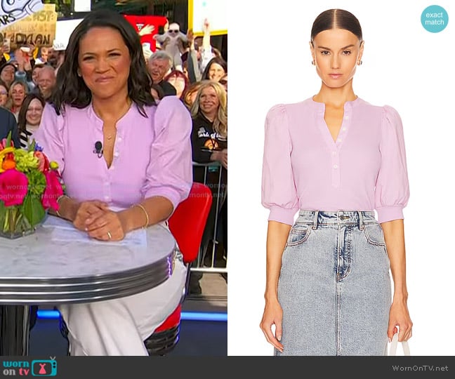Veronica Beard Coralee Top in Barely Orchid worn by Laura Jarrett on Today