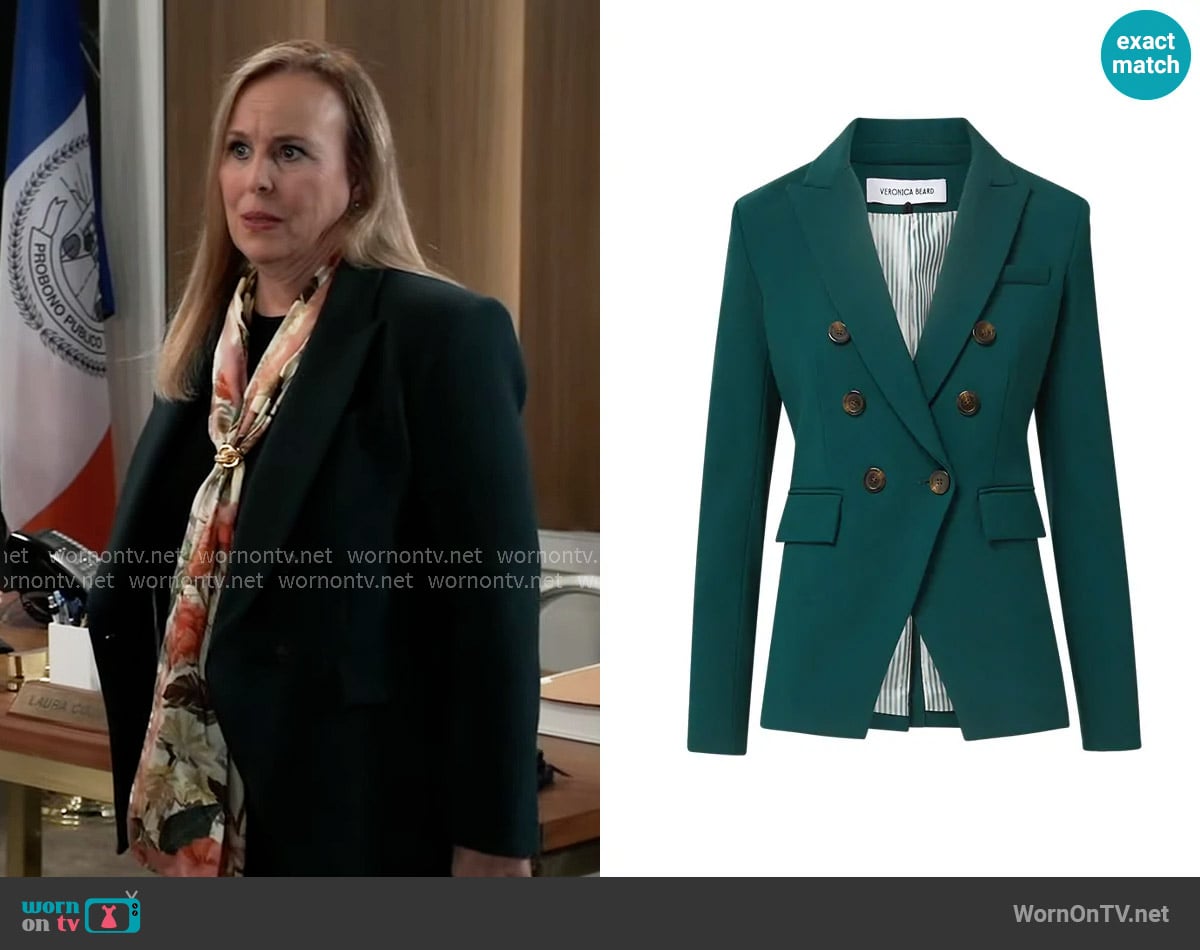 Veronica Beard Miller Dickey Jacket in Pine worn by Laura Collins (Genie Francis) on General Hospital