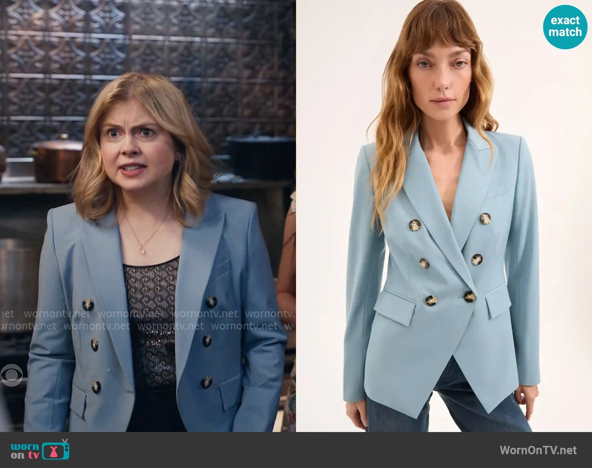 Veronica Beard Miller Dickey Jacket in Sea Glass worn by Sam (Rose McIver) on Ghosts