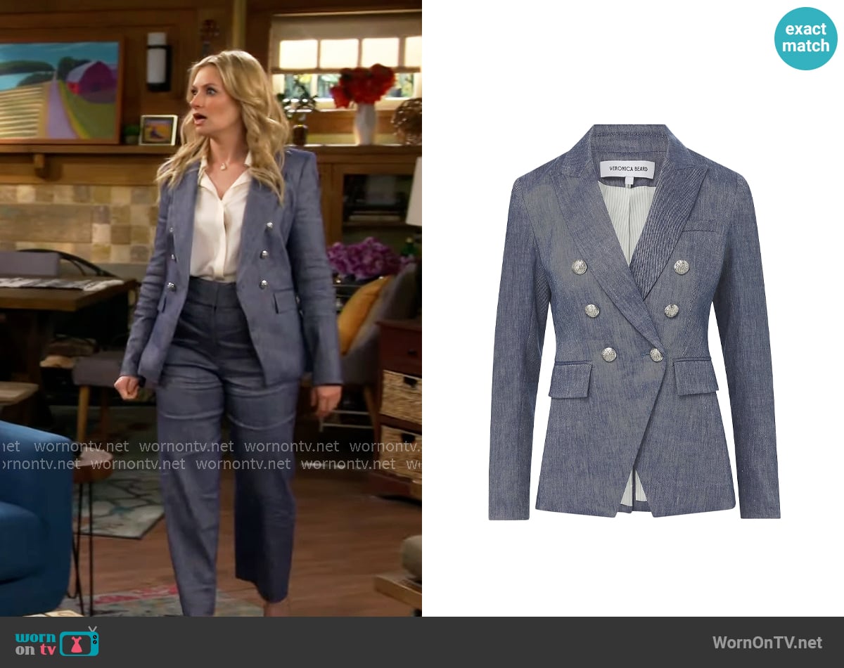 Veronica Beard Miller Jacket in Blue Melange worn by Gemma (Beth Behrs) on The Neighborhood