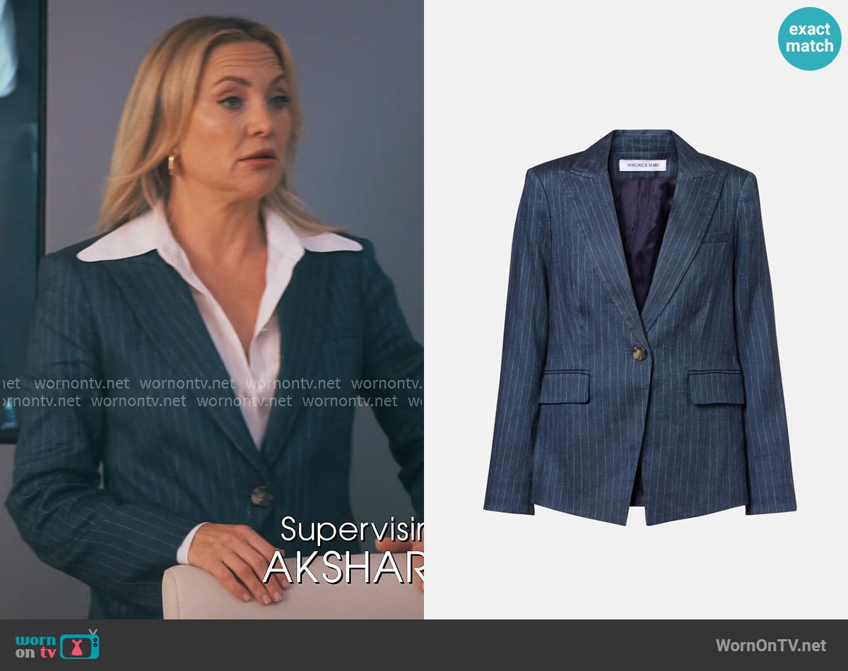 Veronica Beard Obie Pinstripe Jacket worn by Isla Gordon (Kate Hudson) on Running Point