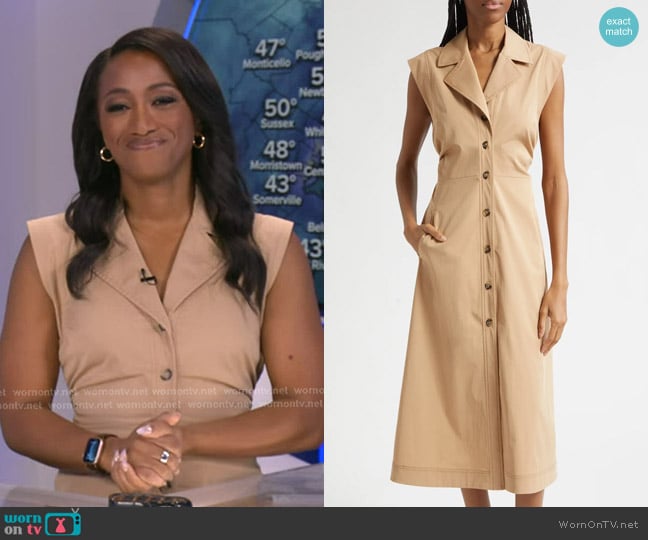 Brittany’s beige sleeveless shirtdress on GMA