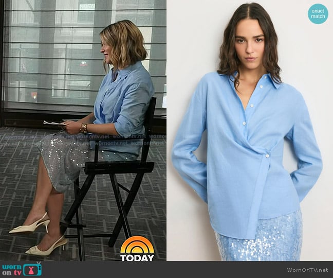 Veronica Beard Perezzi Linen Button-Down Shirt in Blue Jay worn by Jenna Bush Hager on Today