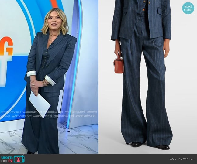 Veronica Beard Rimini Wide-Leg Pinstripe Pant in Blue Dove worn by Jenna Bush Hager on Today