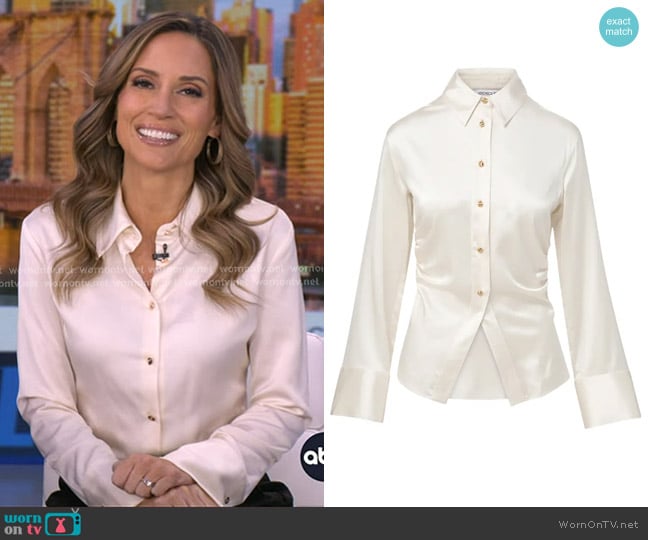 Rhiannon’s white silk button down blouse on GMA