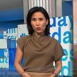 Vicky’s brown drape asymmetric top and leather skirt on NBC News Daily