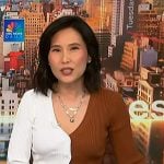 Vicky’s brown and white colorblock cardigan on NBC News Daily