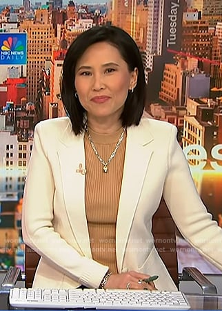 Vicky’s beige ribbed top and ivory knit blazer on NBC News Daily