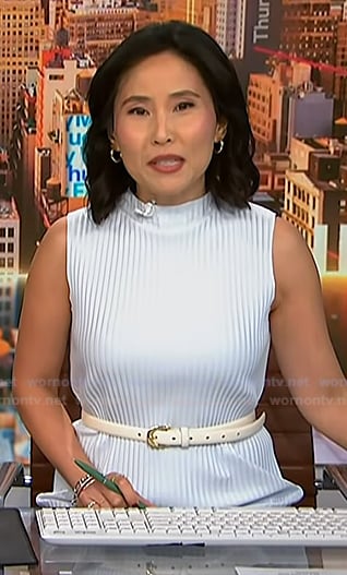 Vicky’s blue ribbed sleeveless dress on NBC News Daily