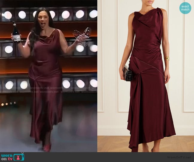 Victoria Beckham Asymmetric draped gathered satin-crepe dress worn by Ashley Graham on The Kelly Clarkson Show