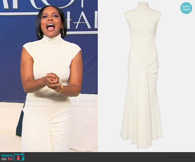 Victoria Beckham Draped turtleneck jersey maxi dress worn by Tamron Hall on Tamron Hall Show