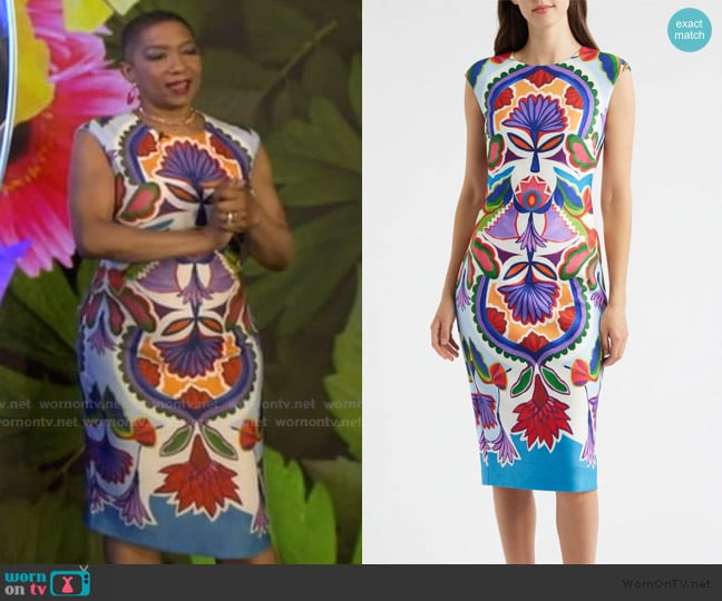 Vince Camuto Scuba Crepe Cocktail Dress worn by Deja Vu on Live with Kelly and Mark