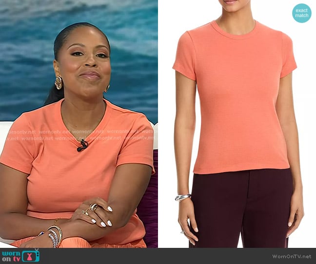 Vince Shrunken 90s Tee in Coral worn by Sheinelle Jones on Today