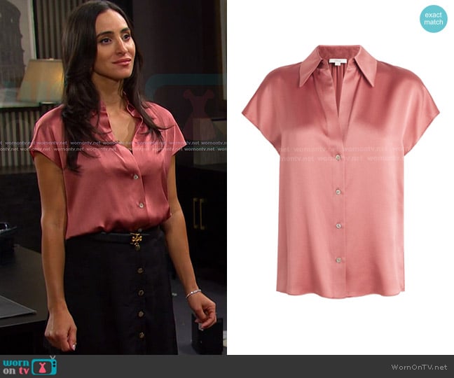 Vince Silk Ruched-Back Button-Up Blouse worn by Gabi Hernandez (Cherie Jimenez) on Days of our Lives