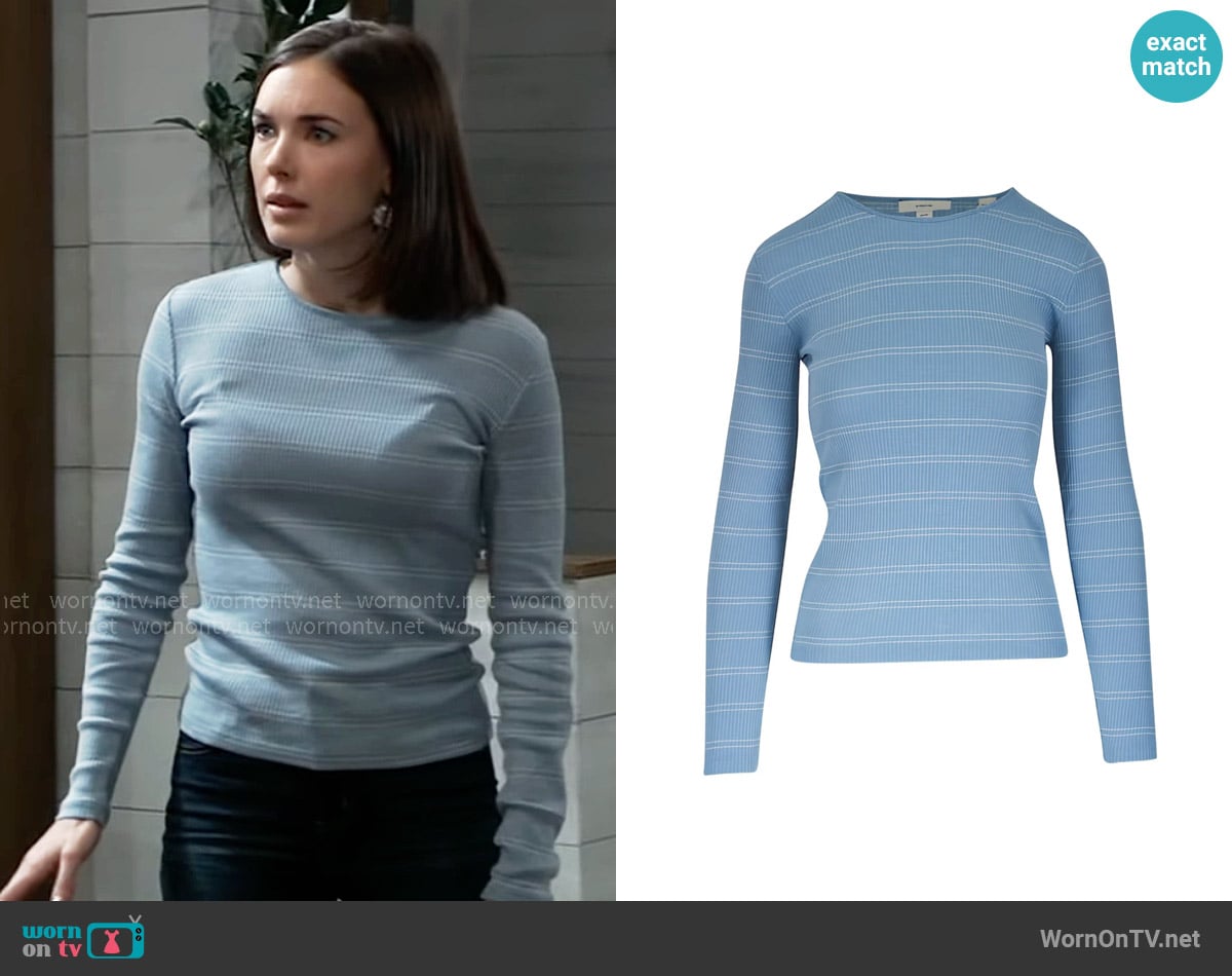 Willow’s blue striped ribbed top on General Hospital