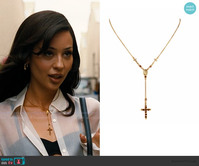 Virgins Saints and Angels Maddie Rosary Necklace worn by Maddy Perez (Alexa Demie) on Euphoria