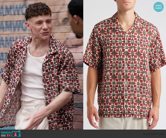 Wax London Didicot Painted Geo Pattern Lyocell Camp Shirt worn by Jacob Hill (Chris Perfetti) on Abbott Elementary