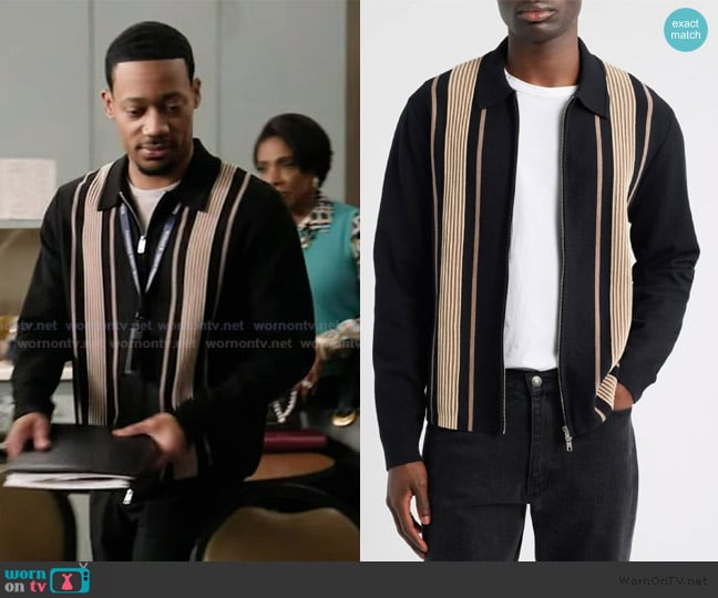 Gregory’s stripe ribbed shirt on Abbott Elementary