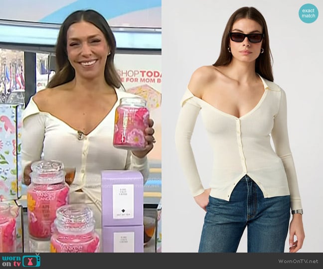 We Wore What Off Shoulder Collared Shirt in Ivory worn by Melissa Garcia on Today